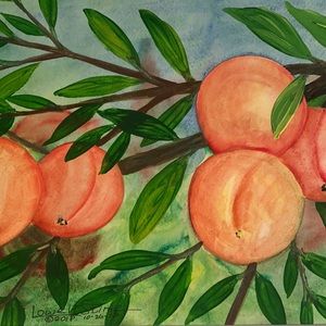 Original Watercolor 16x20 Peach Tree